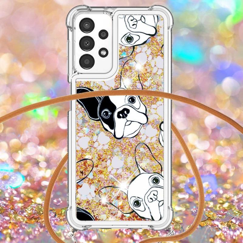 Coque Samsung Galaxy A13 à Cordon Paillettes Chiens