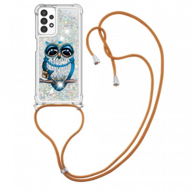 Coque Samsung Galaxy A13 à Cordon Paillettes Miss Hibou