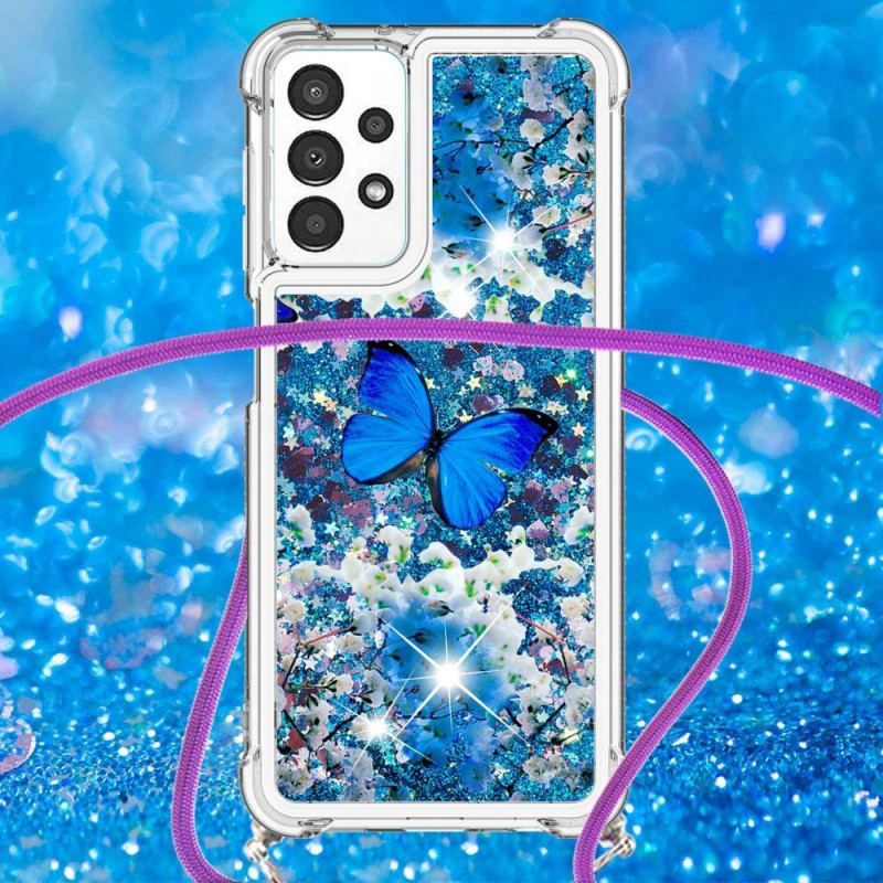 Coque Samsung Galaxy A13 à Cordon Paillettes Papillons