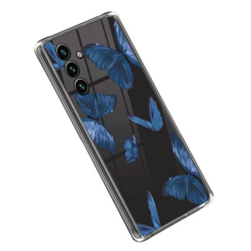 Coque Samsung Galaxy A14 5G / A14 Transparente Papillons Bleus