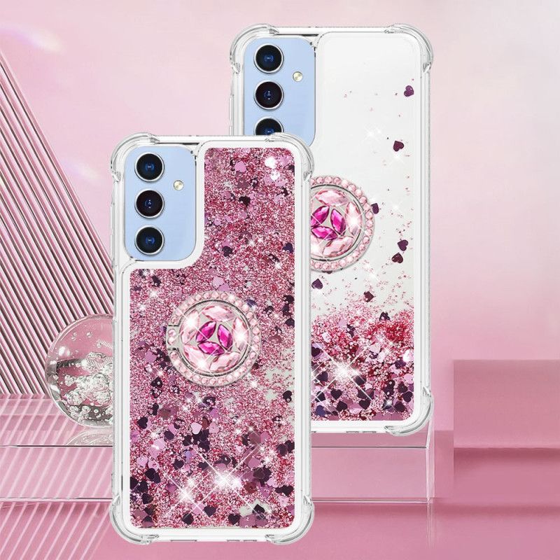 Coque Samsung Galaxy A15 5G Anneau-Support Paillettes Liquides