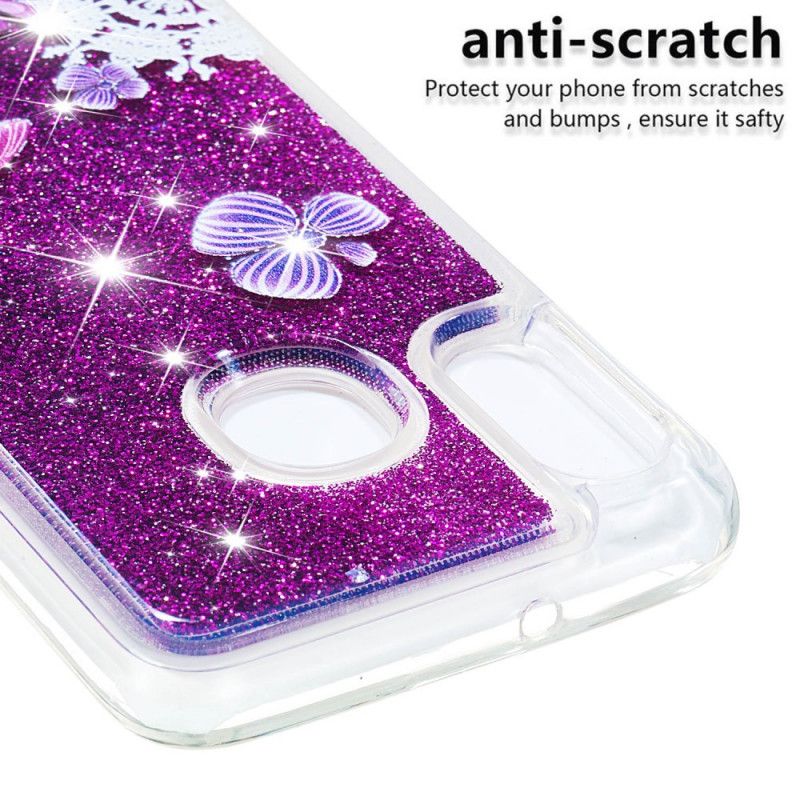 Coque Samsung Galaxy A20e Papillons Violets Paillettes