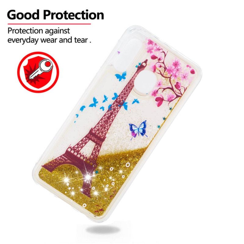 Coque Samsung Galaxy A20e Tour Eiffel Paillettes Dorées