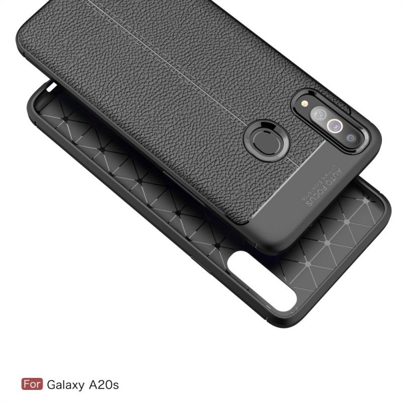 Coque Samsung Galaxy A20s Effet Cuir Litchi Double Line