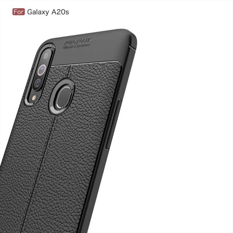 Coque Samsung Galaxy A20s Effet Cuir Litchi Double Line