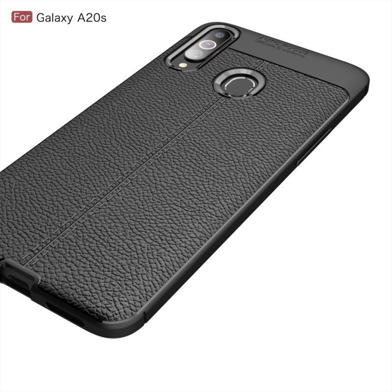 Coque Samsung Galaxy A20s Effet Cuir Litchi Double Line