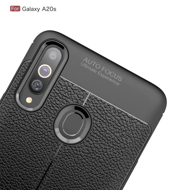 Coque Samsung Galaxy A20s Effet Cuir Litchi Double Line