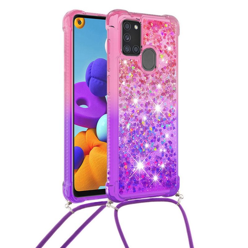 Coque Samsung Galaxy A21s Silicone Paillettes Et Cordon