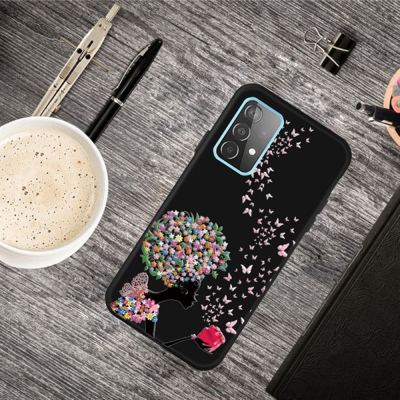 Coque Samsung Galaxy A32 5g Femme À La Tête Fleurie