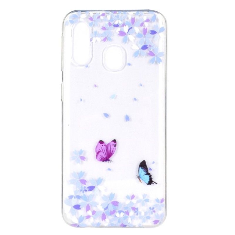 Coque Samsung Galaxy A40 Transparente Papillons Et Fleurs