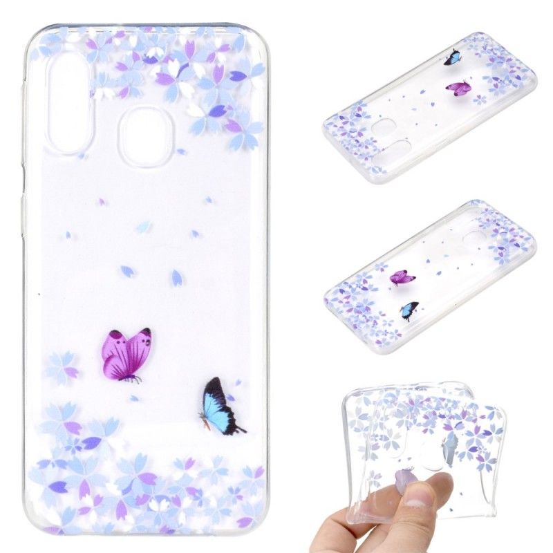 Coque Samsung Galaxy A40 Transparente Papillons Et Fleurs