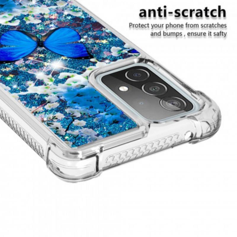 Coque Samsung Galaxy A52 4G / A52 5G / A52s 5G Papillons Bleus Paillettes