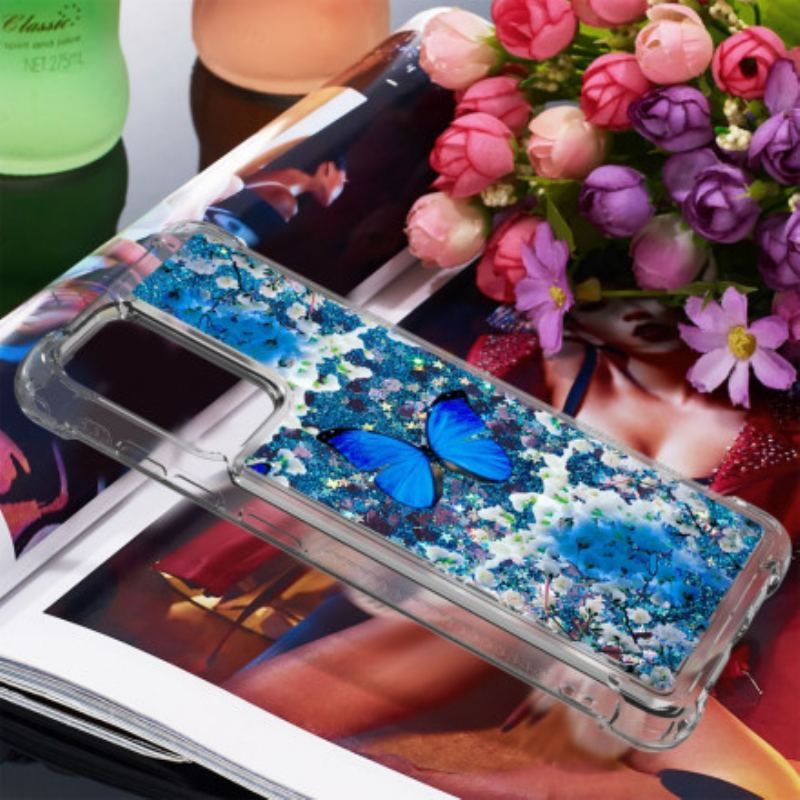 Coque Samsung Galaxy A52 4G / A52 5G / A52s 5G Papillons Bleus Paillettes