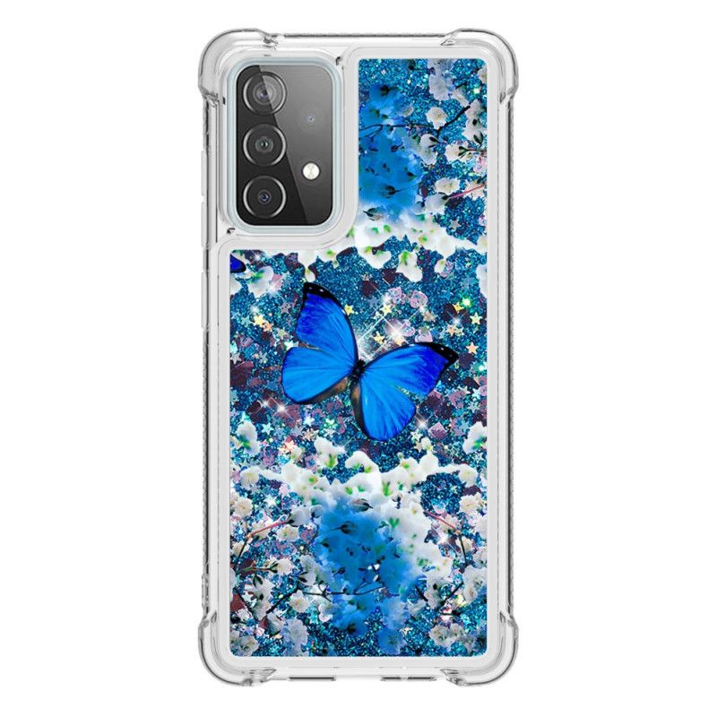 Coque Samsung Galaxy A52 4g / A52 5g Papillons Bleus Paillettes