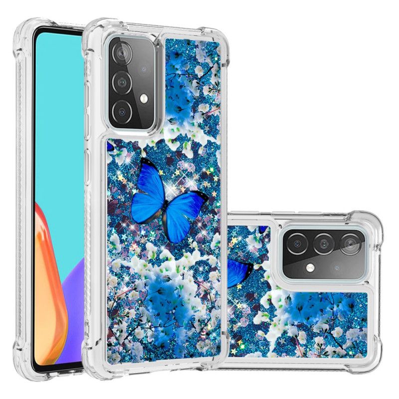 Coque Samsung Galaxy A52 4g / A52 5g Papillons Bleus Paillettes