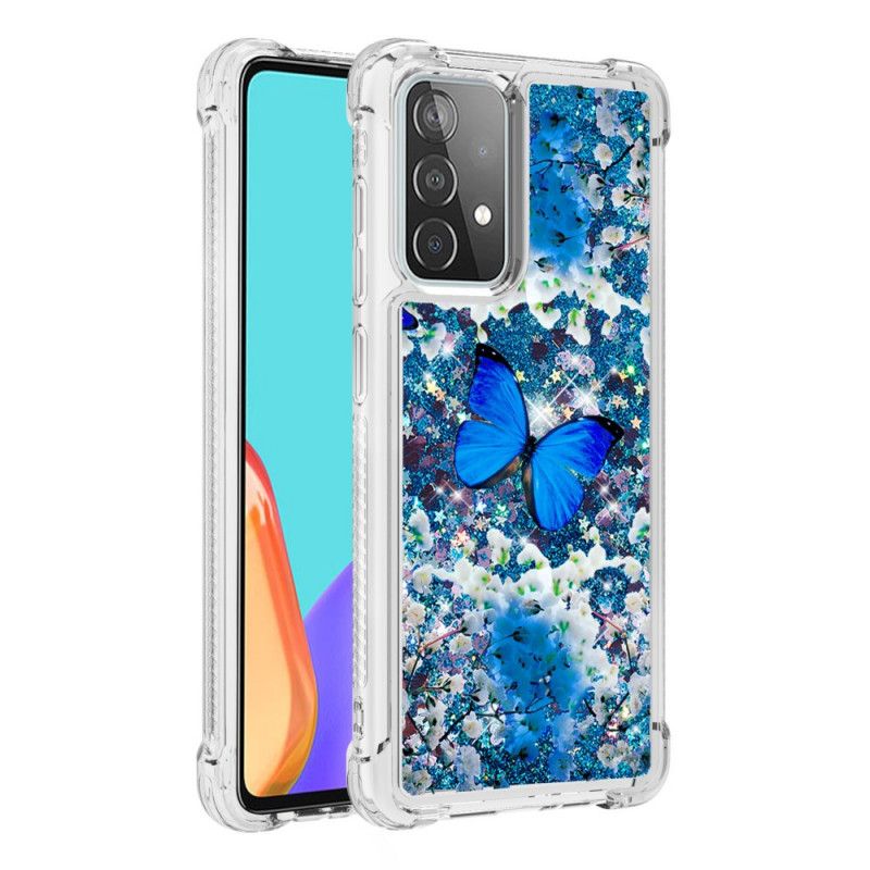 Coque Samsung Galaxy A52 4g / A52 5g Papillons Bleus Paillettes