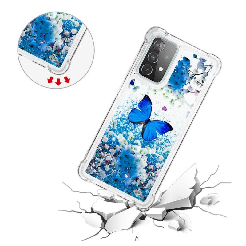 Coque Samsung Galaxy A52 4g / A52 5g Papillons Bleus Paillettes