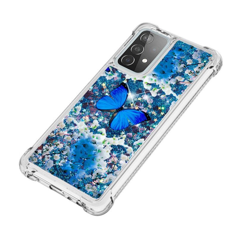 Coque Samsung Galaxy A52 4g / A52 5g Papillons Bleus Paillettes