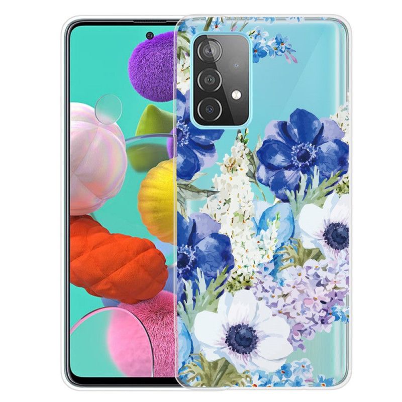 Coque Samsung Galaxy A52 4g / A52 5g Transparente Fleurs Bleues Aquarelle