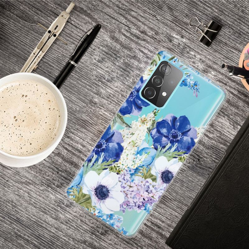 Coque Samsung Galaxy A52 4g / A52 5g Transparente Fleurs Bleues Aquarelle