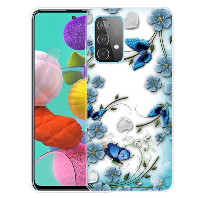 Coque Samsung Galaxy A52 4g / A52 5g Transparente Papillons Et Fleurs Rétros