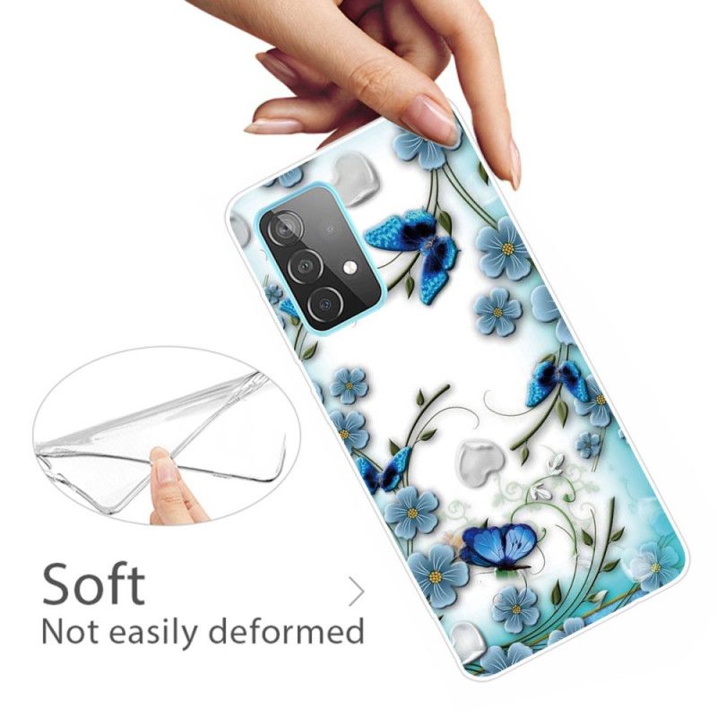 Coque Samsung Galaxy A52 4g / A52 5g Transparente Papillons Et Fleurs Rétros