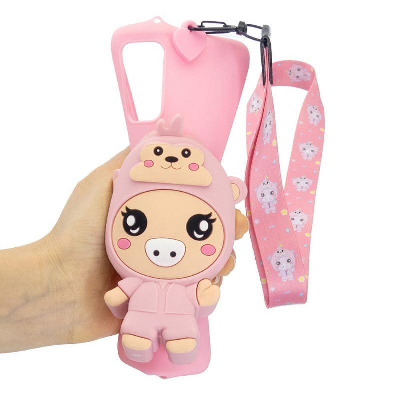 Coque Samsung Galaxy A53 5G Cochon 3D avec lanière Mousqueton