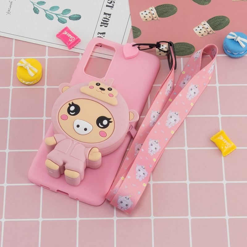 Coque Samsung Galaxy A53 5G Cochon 3D avec lanière Mousqueton