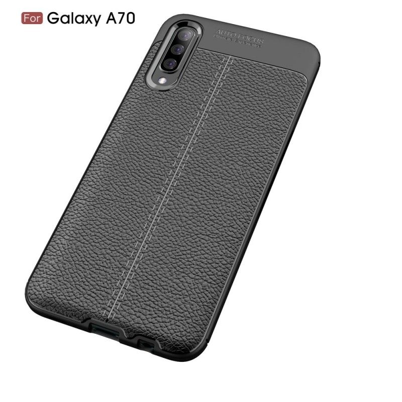 Coque Samsung Galaxy A70 Effet Cuir Litchi Double Line