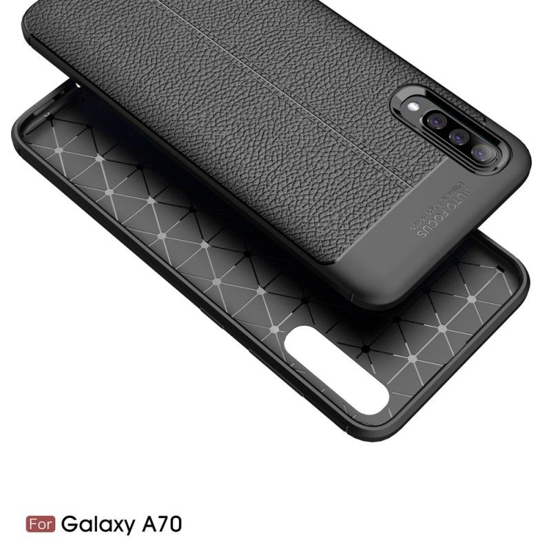 Coque Samsung Galaxy A70 Effet Cuir Litchi Double Line