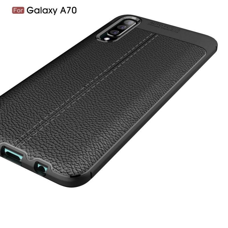 Coque Samsung Galaxy A70 Effet Cuir Litchi Double Line