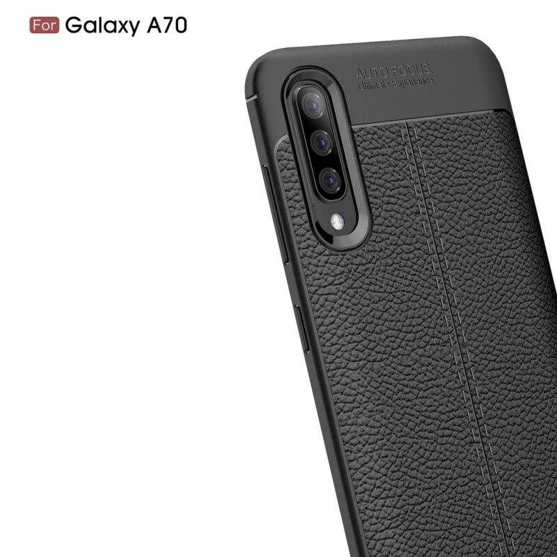 Coque Samsung Galaxy A70 Effet Cuir Litchi Double Line