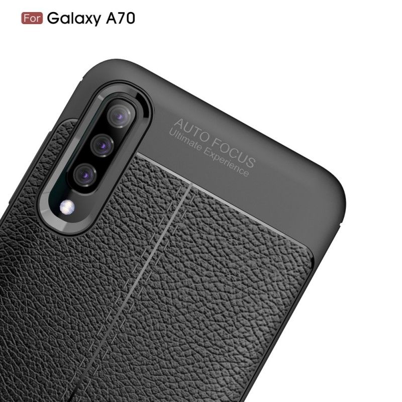 Coque Samsung Galaxy A70 Effet Cuir Litchi Double Line