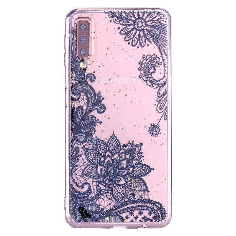 Coque Samsung Galaxy A70 Fleurs Dentelle Et Paillettes