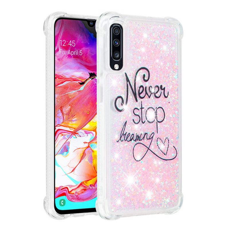 Coque Samsung Galaxy A70 Never Stop Dreaming Paillettes