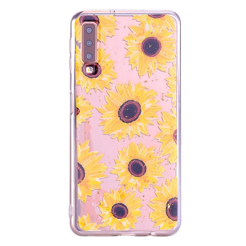 Coque Samsung Galaxy A70 Tournesols Et Paillettes