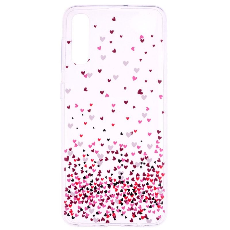 Coque Samsung Galaxy A70 Transparente Multiples Coeurs Rouges