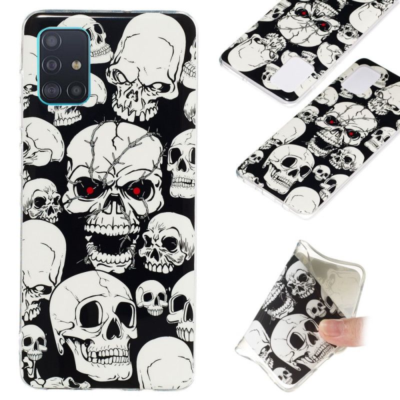 Coque Samsung Galaxy A71 Attention Têtes De Mort Fluorescente