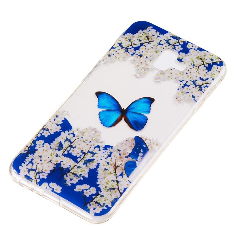 Coque Samsung Galaxy J6 Plus Papillon Bleu Et Fleurs D'hiver