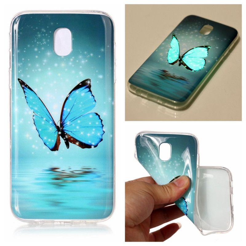 Coque Samsung Galaxy J7 2017 Papillon Bleu Fluorescente