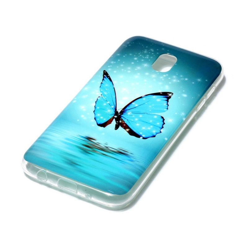 Coque Samsung Galaxy J7 2017 Papillon Bleu Fluorescente