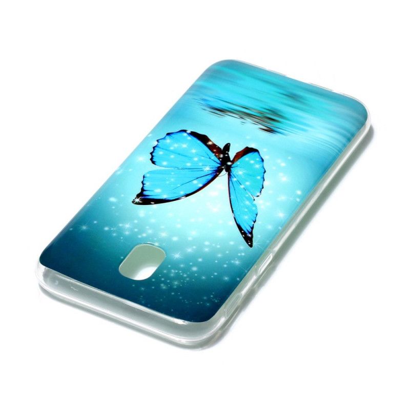 Coque Samsung Galaxy J7 2017 Papillon Bleu Fluorescente