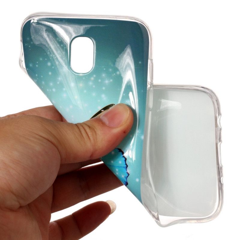 Coque Samsung Galaxy J7 2017 Papillon Bleu Fluorescente