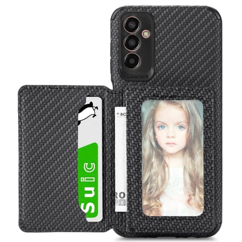 Coque Samsung Galaxy M13 Fibre de Carbone et Portefeuille Magnétique