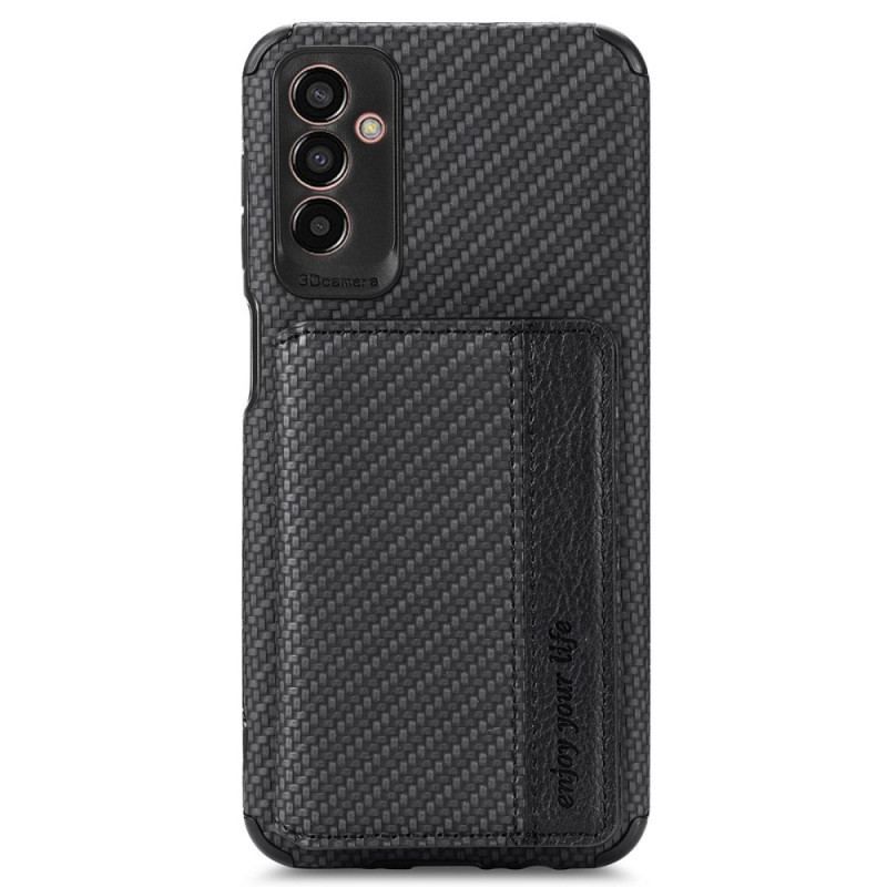 Coque Samsung Galaxy M13 Fibre de Carbone et Portefeuille Magnétique