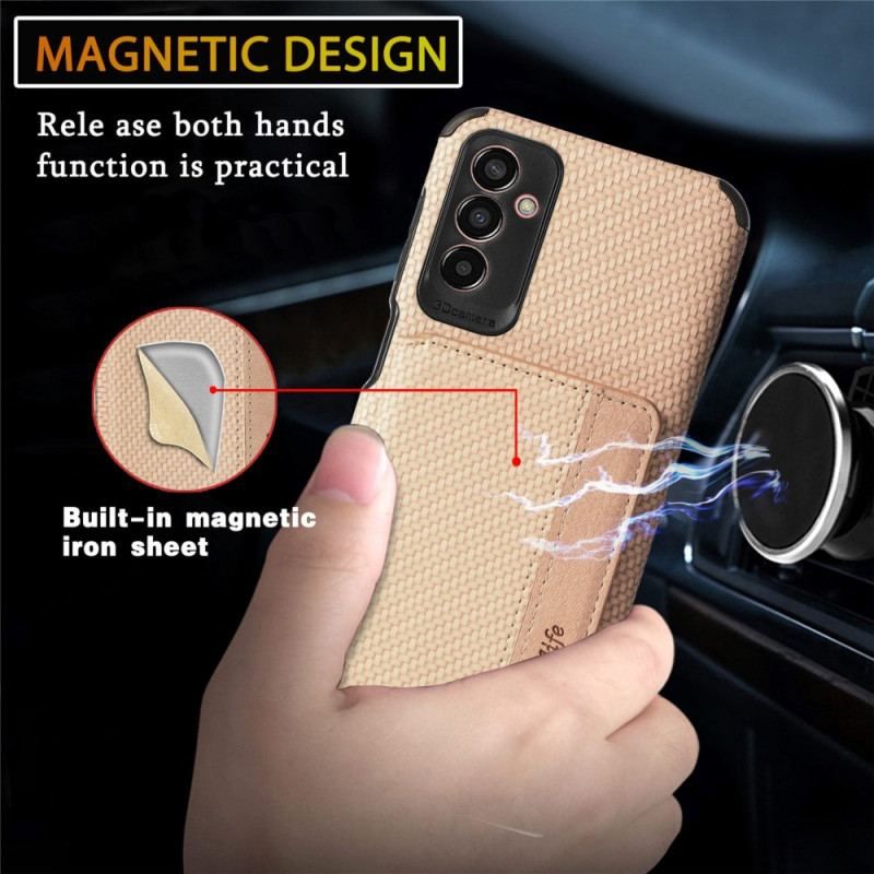 Coque Samsung Galaxy M13 Fibre de Carbone et Portefeuille Magnétique