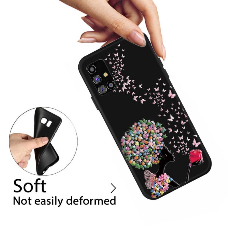 Coque Samsung Galaxy M51 Femme À La Tête Fleurie