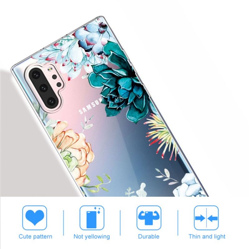 Coque Samsung Galaxy Note 10 Plus Transparente Fleurs Aquarelle