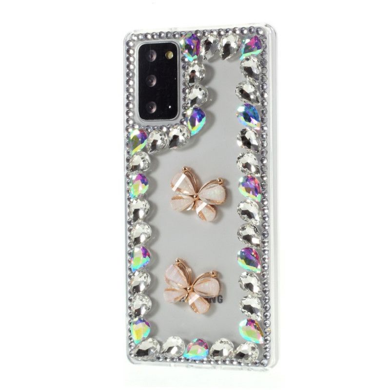 Coque Samsung Galaxy Note 20 Ultra Contour Strass Et Papillons