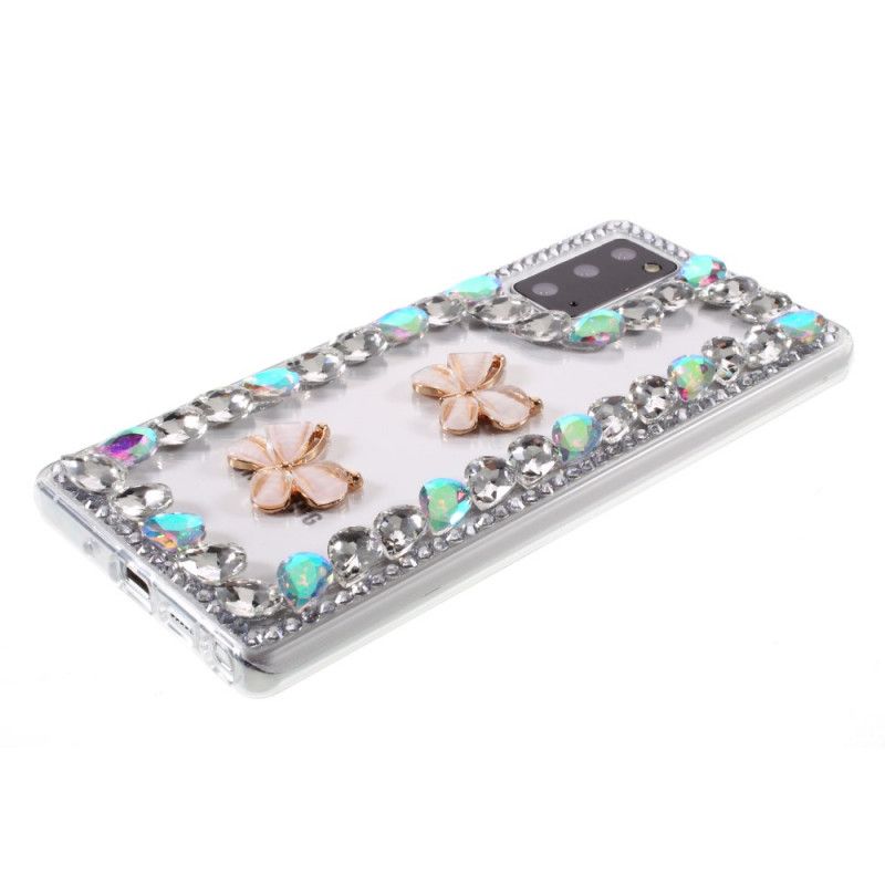 Coque Samsung Galaxy Note 20 Ultra Contour Strass Et Papillons